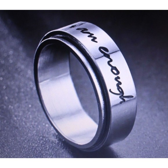 Vintage Stainless Steel 8mm Carved "I Am Enough" Motivational Rotate Ring Sz 7 - Picture 4 of 4